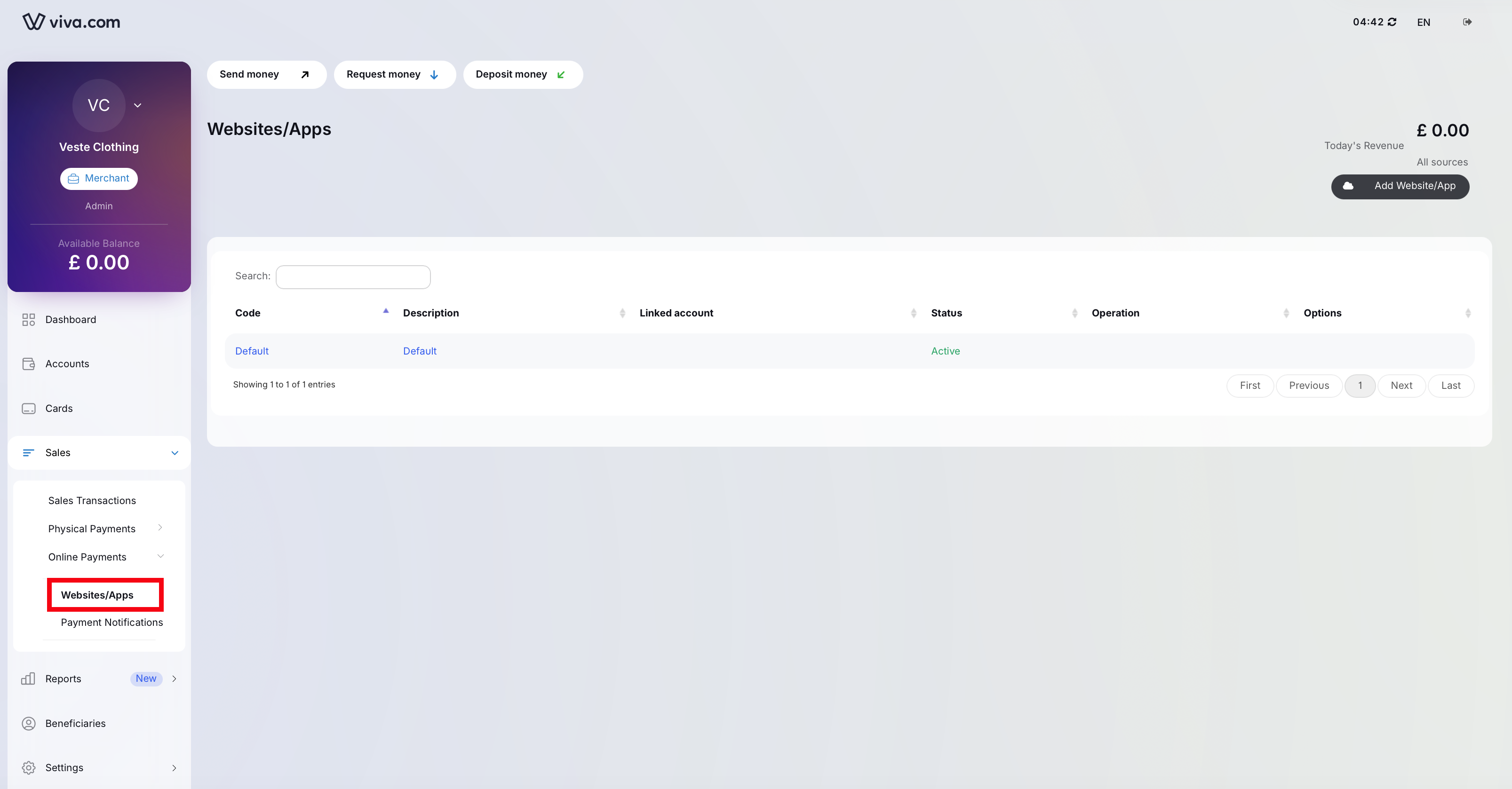 Online payments menu