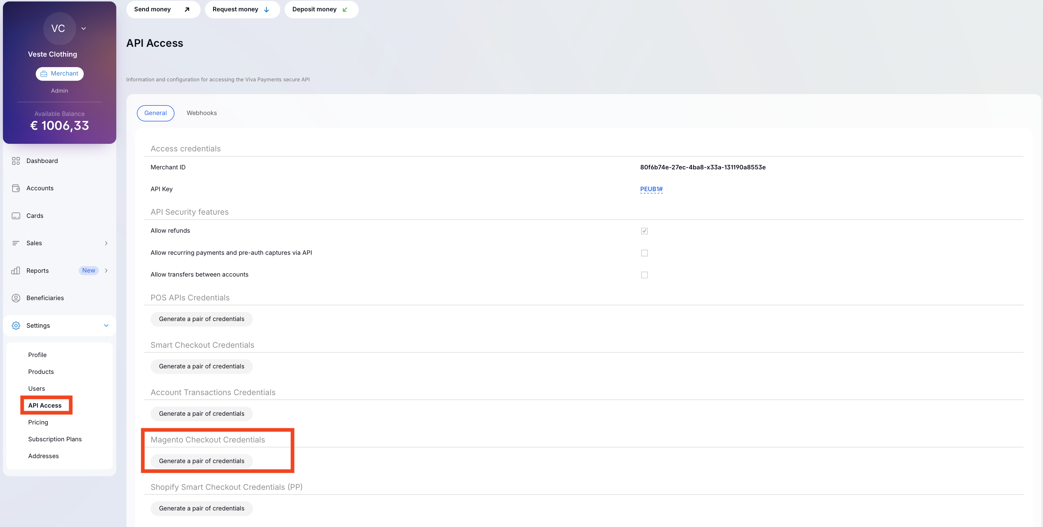 API Access Page