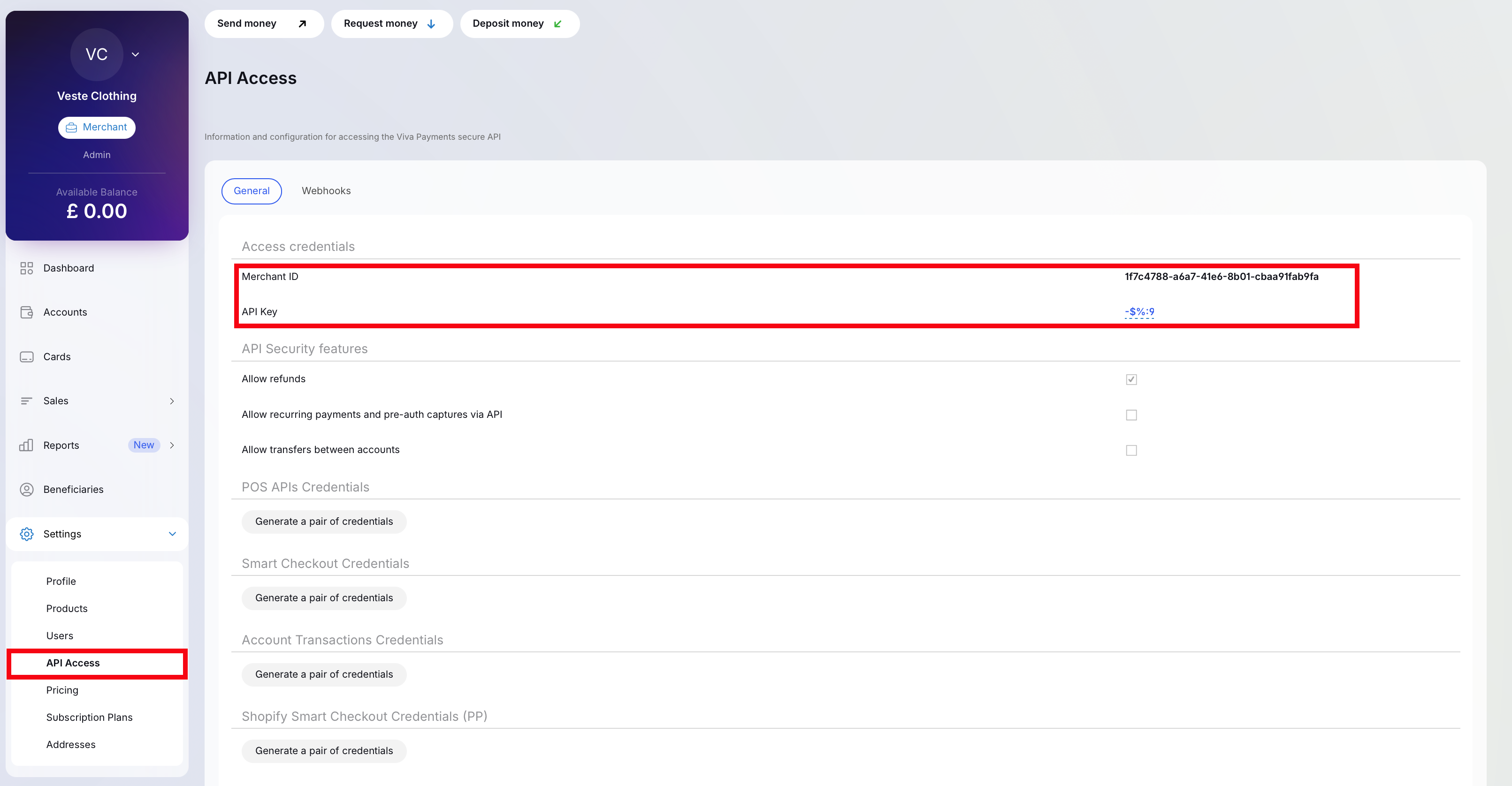 API Access Page
