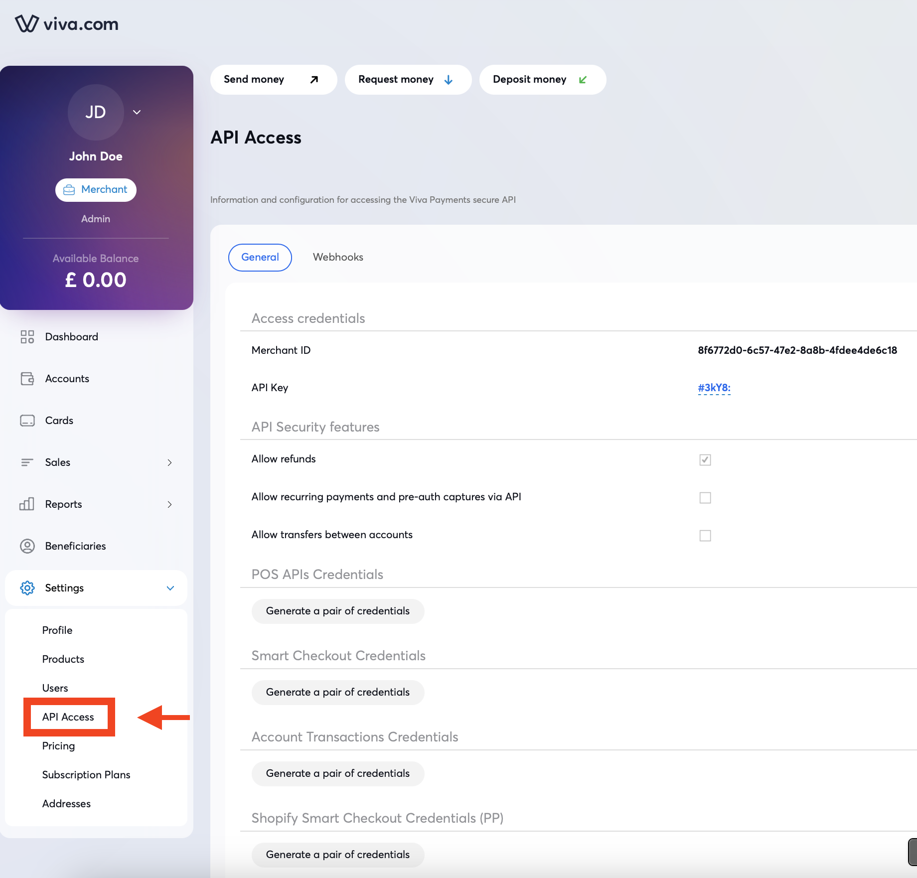 API Access Page
