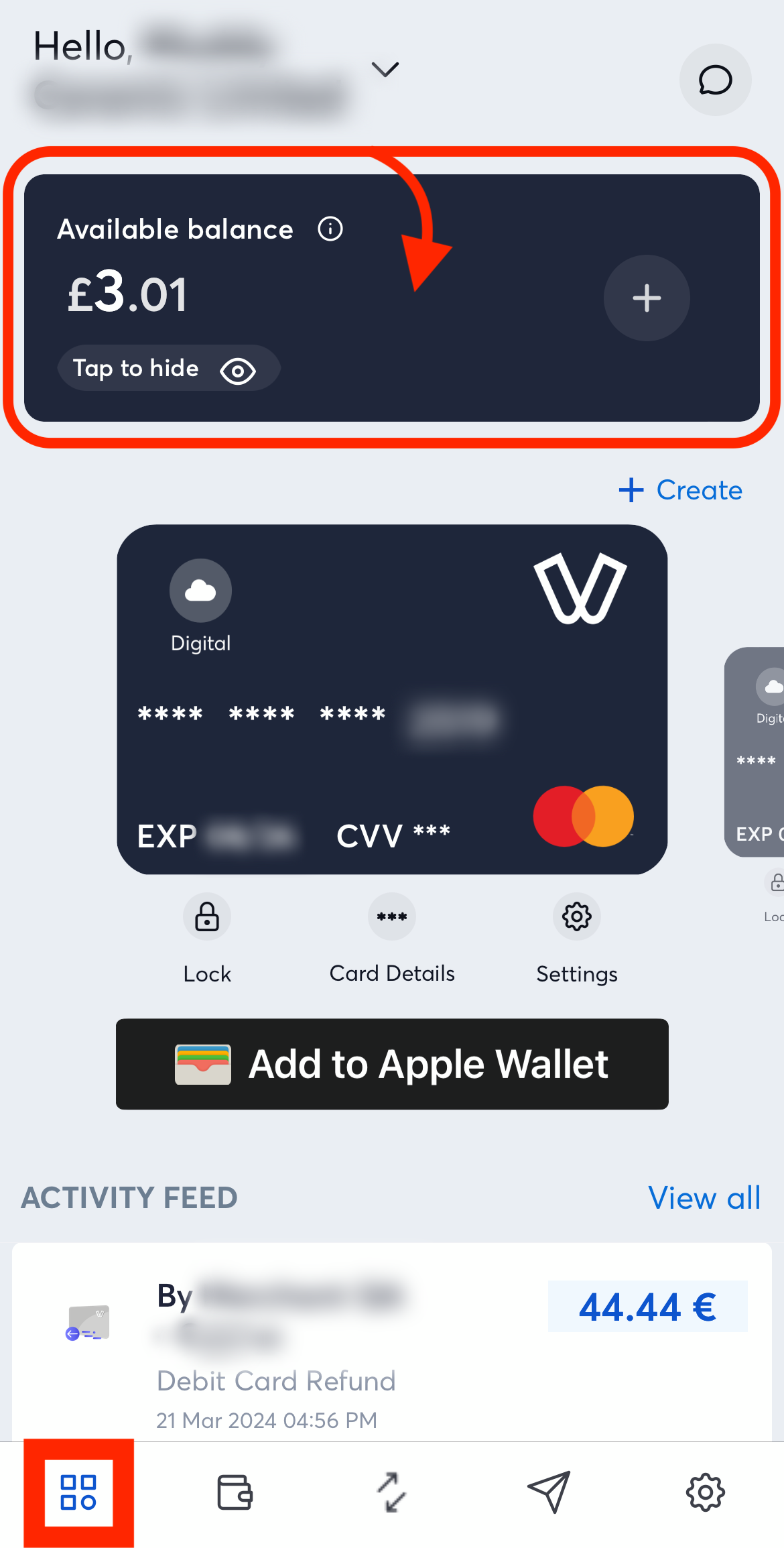 Banking app - quick status check