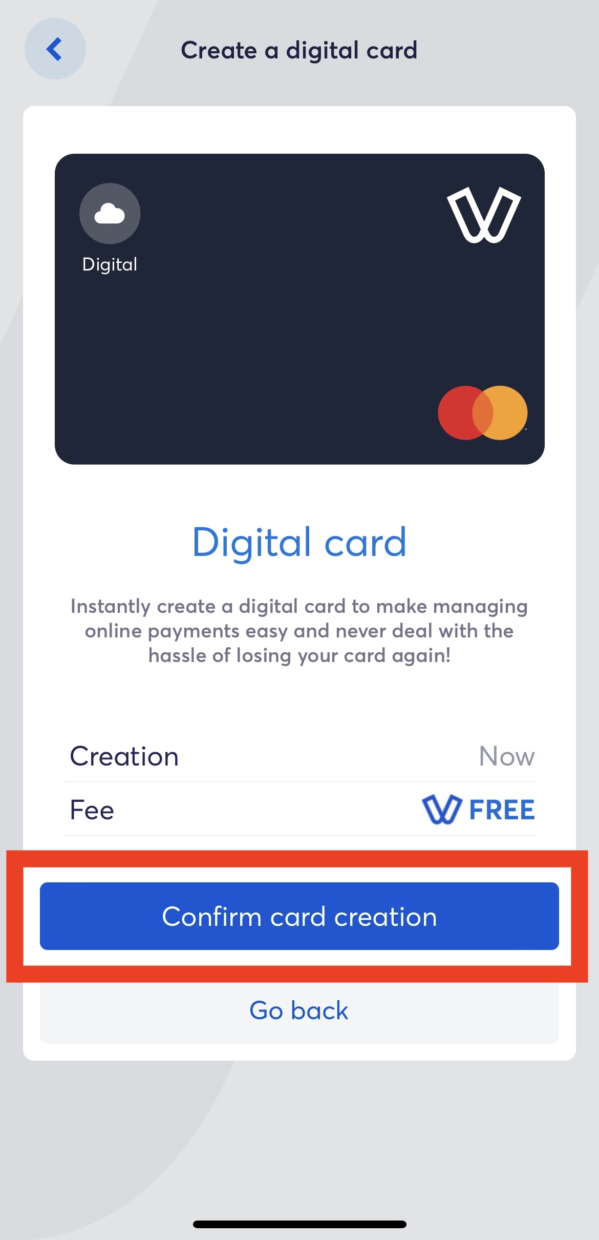 Banking app - create card 2