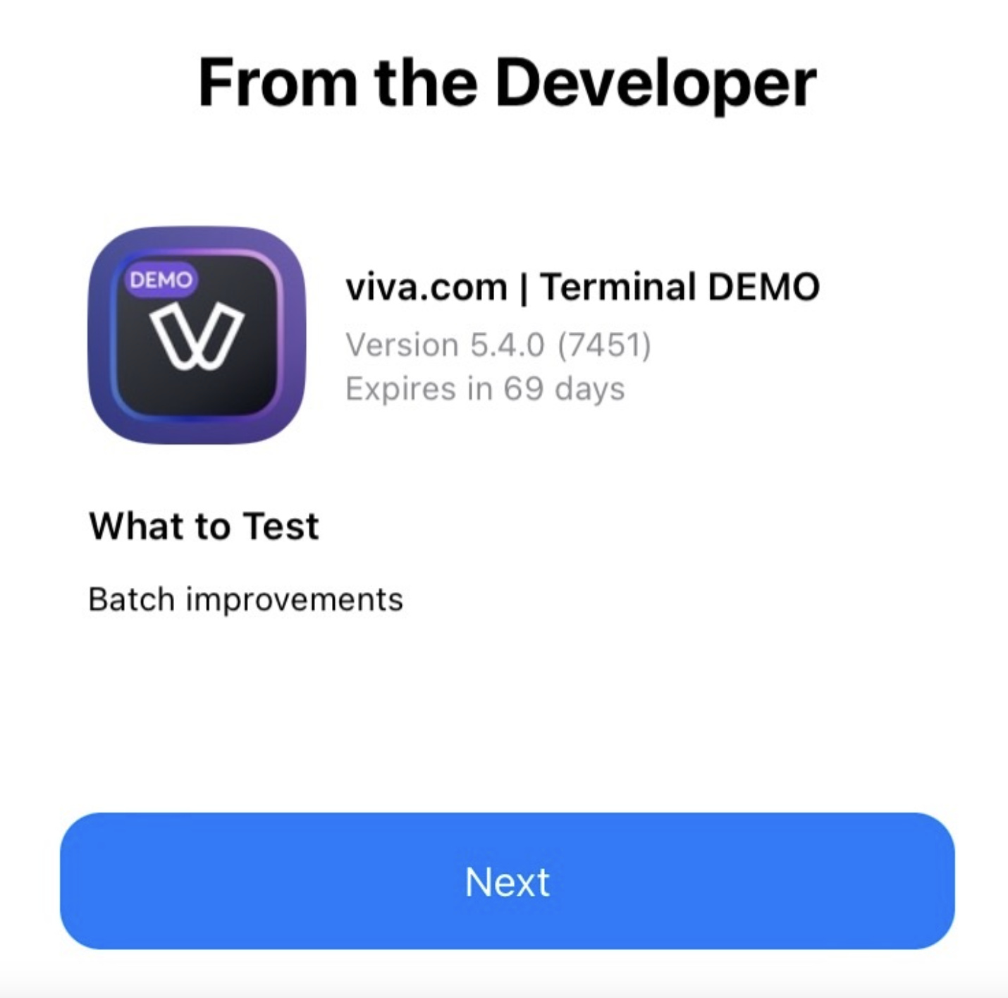 'Viva.com Terminal' application - start test-1 