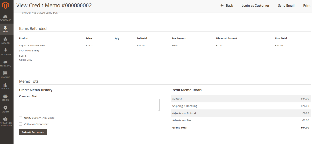 Credit memo in admin