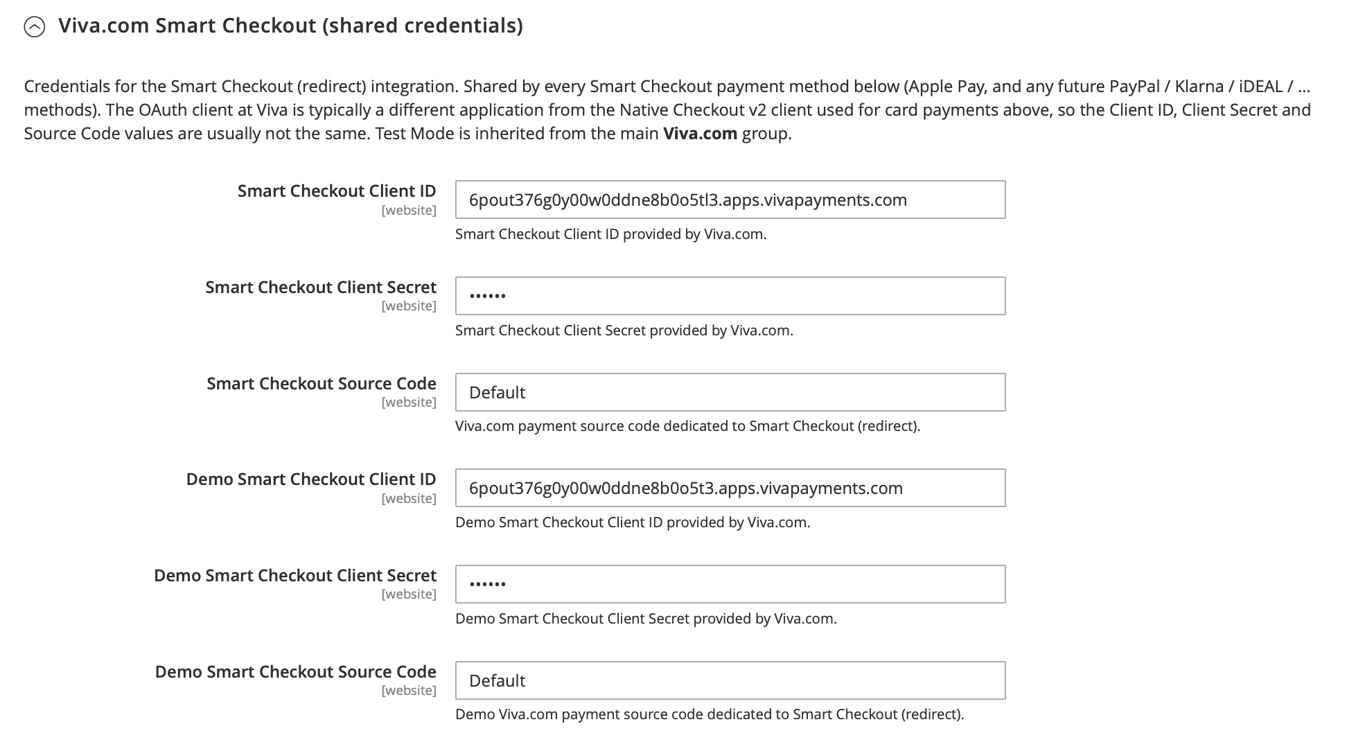 Admin smart checkout credentials configuration