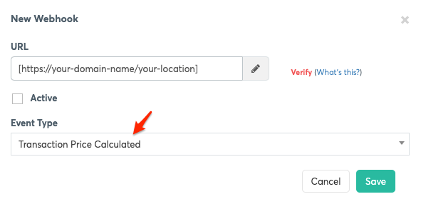 Transaction Price Calculated webhook